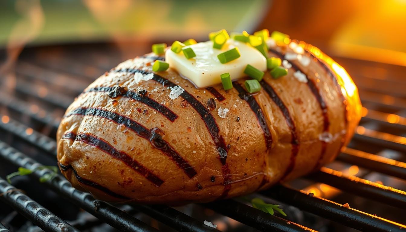 baked potato on grill